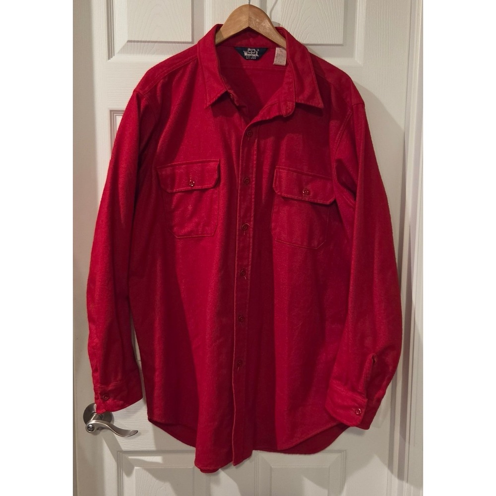 Vintage Woolrich Red Brushed Cotton Chamois Shirt XXL Tall USA Heavy Flannel